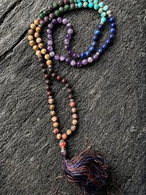 Natural Stone 108 Mala Beads Necklace Tassel Meditation Healing Gemstone
